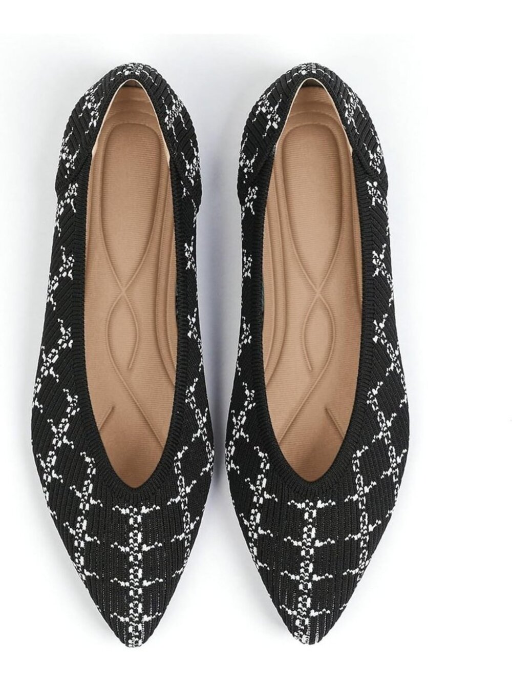 Women Black Stripe Pointed Toe Knit Ballet Comfortable Dressy Slip On Flat Shoes